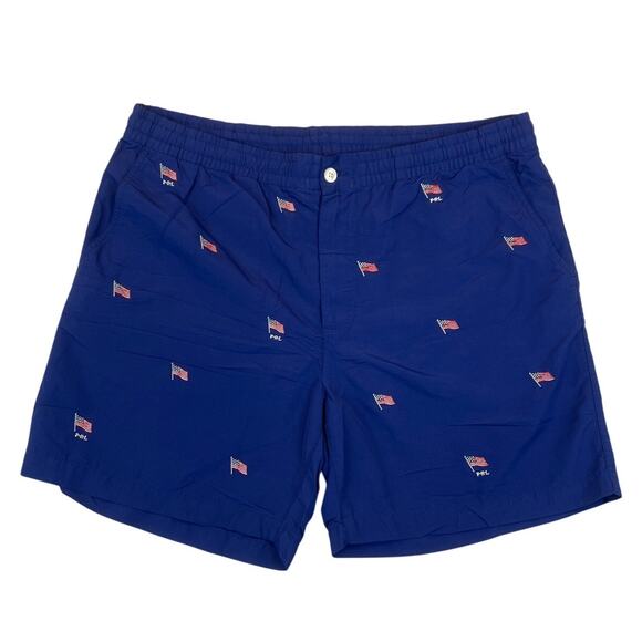 Mens L Polo Ralph Lauren Patriotic Flag Swimsuit Trunks Shorts Red White Blue - Picture 1 of 7